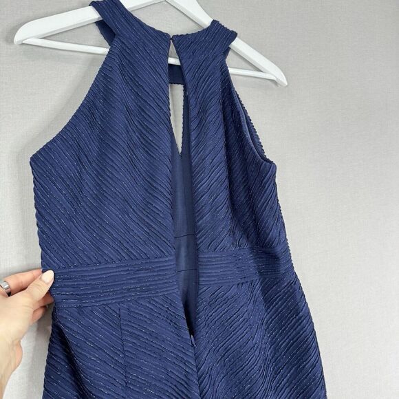 Eliza J Womens Dress 12 Petite Blue Metallic Rib Sheath Halter Cocktail Holiday - Picture 9 of 12